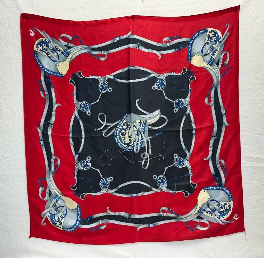Pierre Cardin Vintage Designer Silk Scarf Equestrian Tack Print